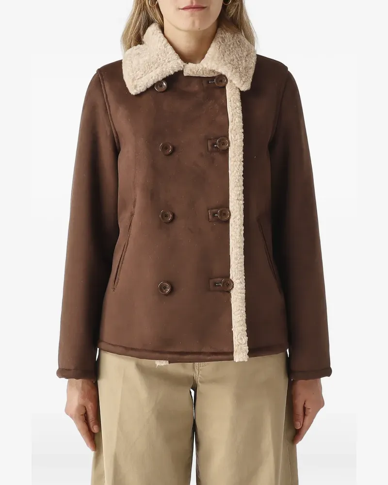 Herno faux-shearling trim double-breasted peacoat - Braun Braun
