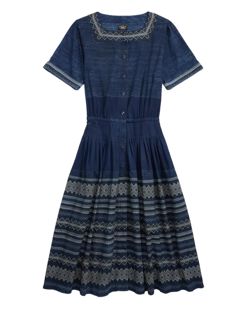 Ralph Lauren Geknöpftes Luciana Kleid mit Stickerei - Blau Blau