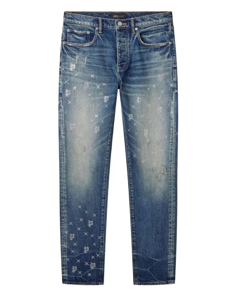 PURPLE BRAND P005 Monogram Bling Distressed-Jeans - Blau Blau