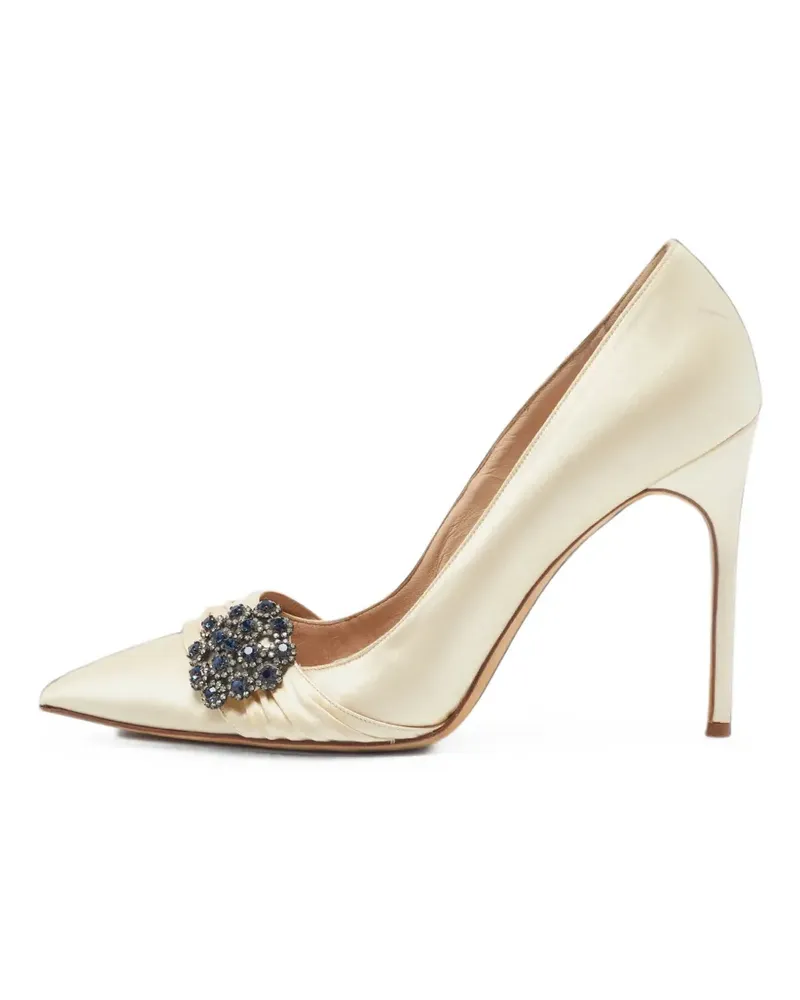 Manolo Blahnik crystal-embellished pointed-toe pumps - Nude Nude