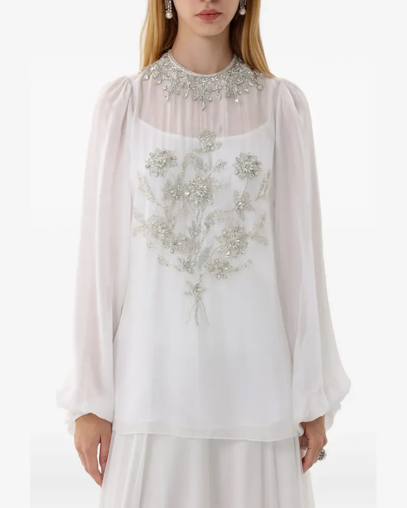 Dina Melwani floral crystal-embellished maxi dress - Weiß Weiß