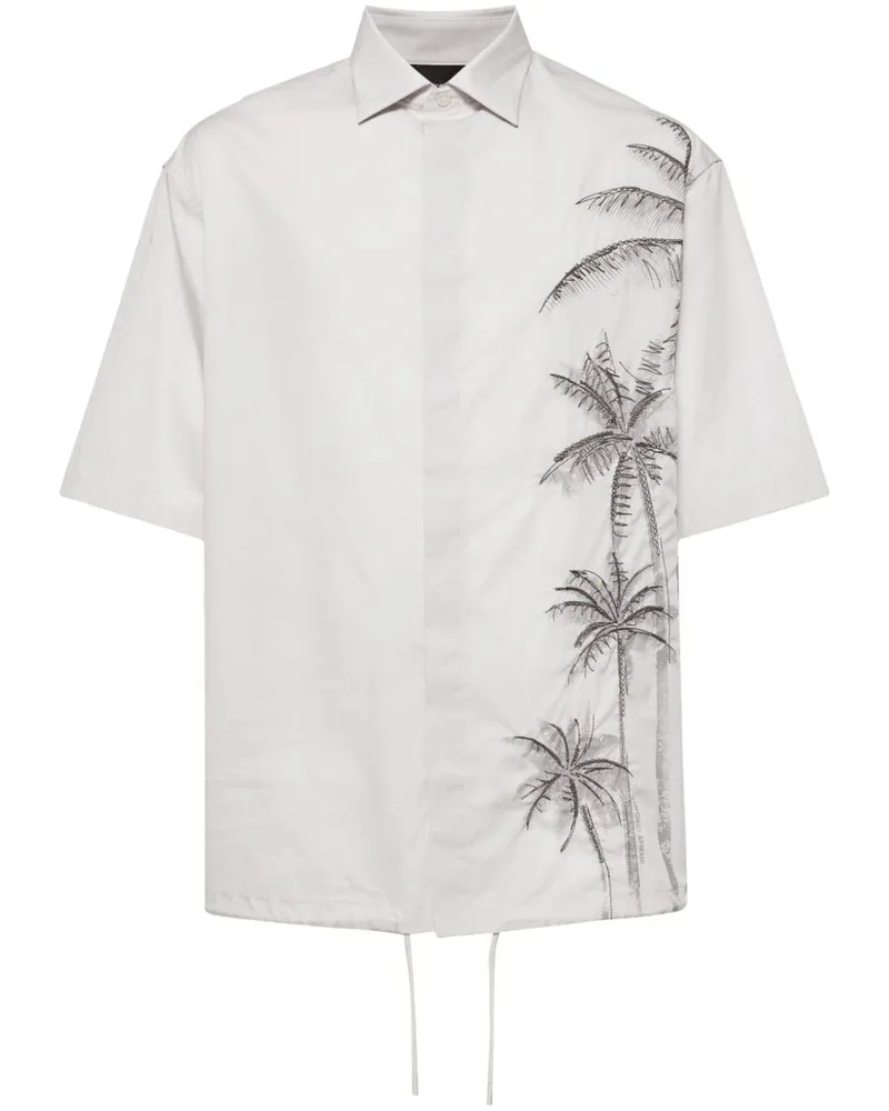 Emporio Armani palm tree-embroidered cotton shirt Grey