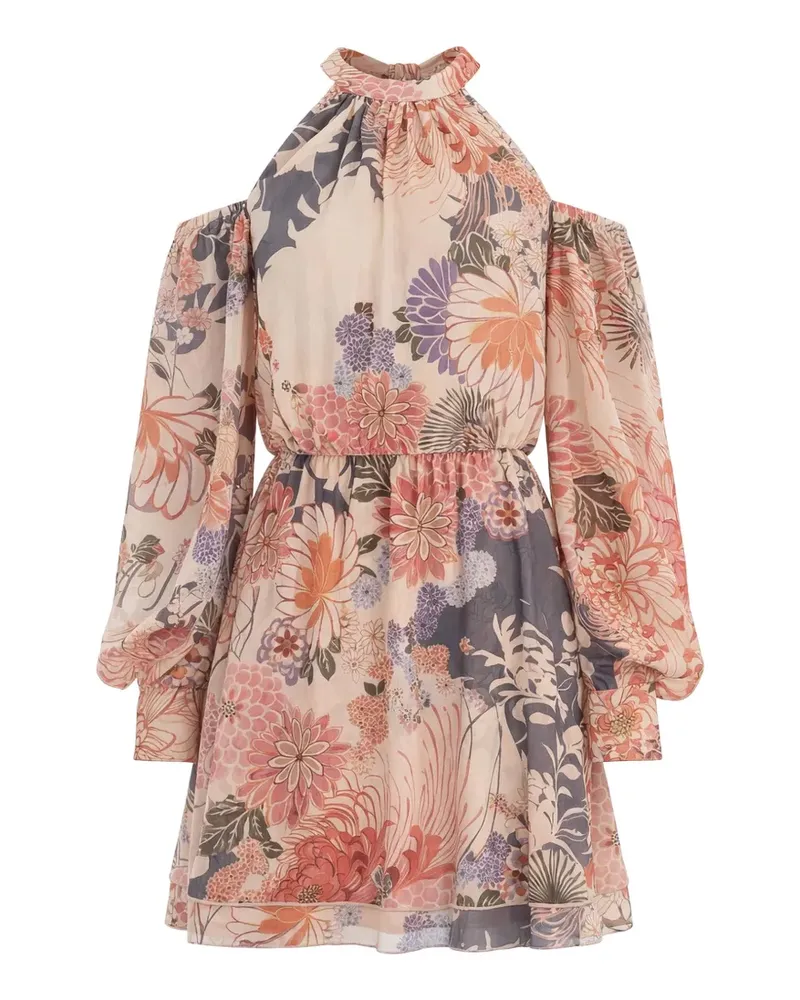 Guess floral-print cold-shoulder mini dress - Nude Nude