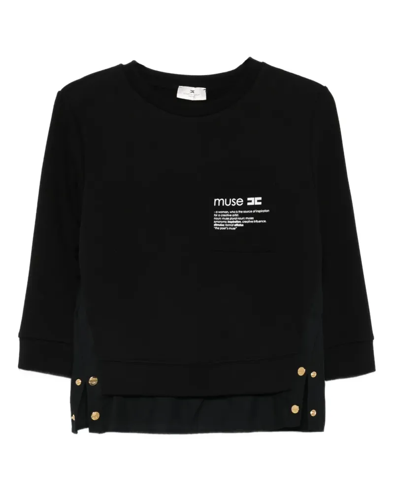Elisabetta Franchi T-Shirt mit Knopfdetail - Schwarz Schwarz