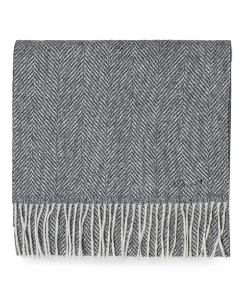 Lanvin herringbone fringe-trim scarf - Grau Grau