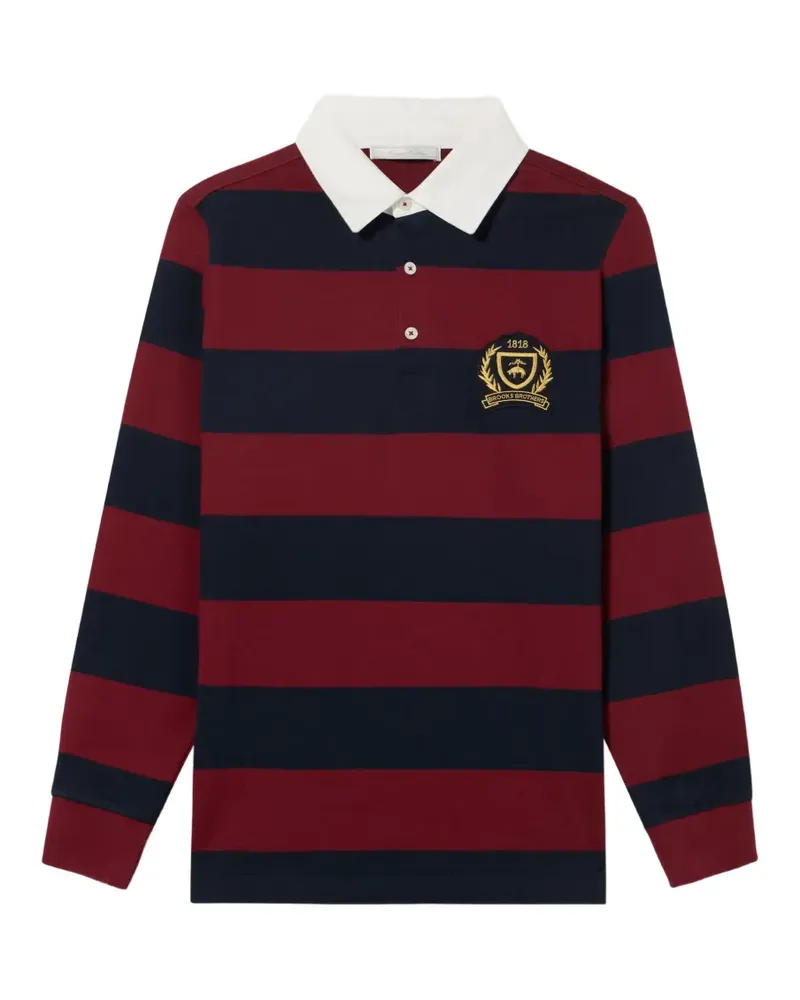 Brooks Brothers Gestreiftes Poloshirt mit Logo-Patch Rot