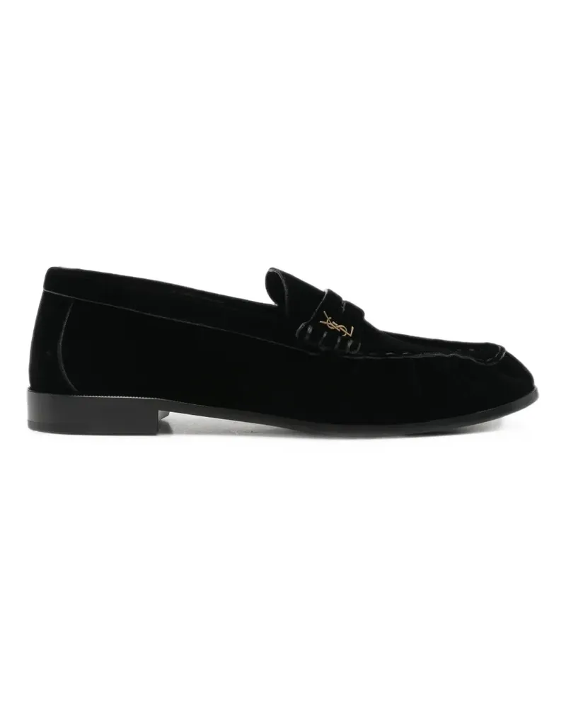 Saint Laurent Loafer aus Samt mit Logo-Schild - Schwarz Schwarz