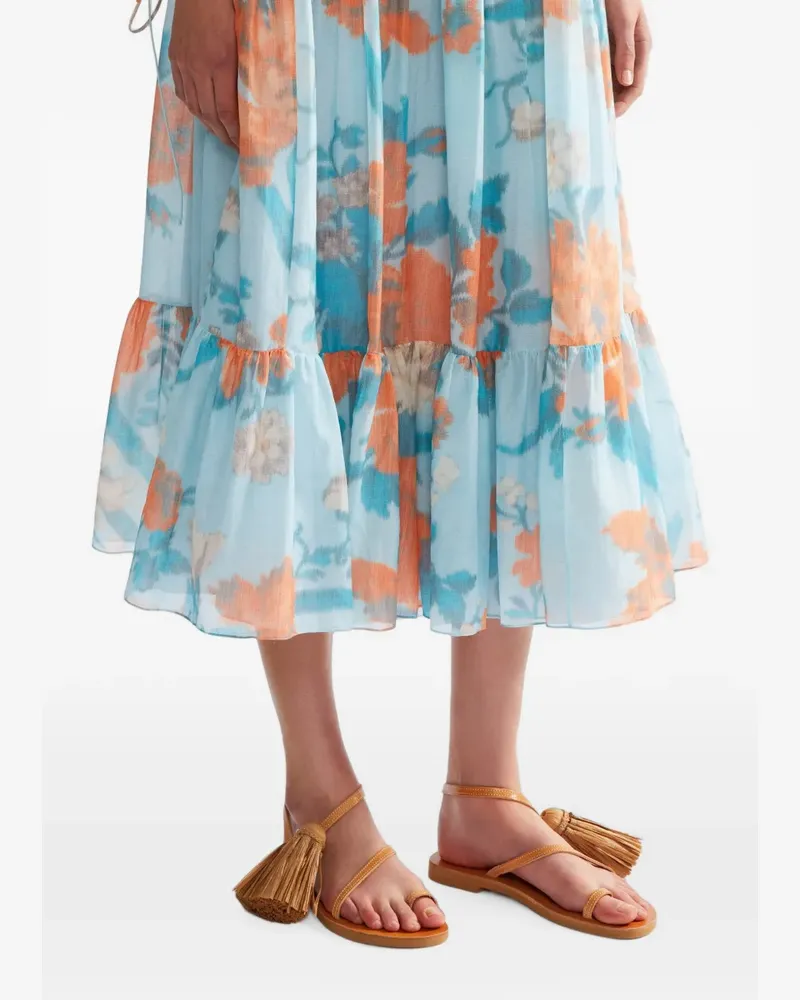 Erdem floral-print tiered midi skirt - Blau Blau