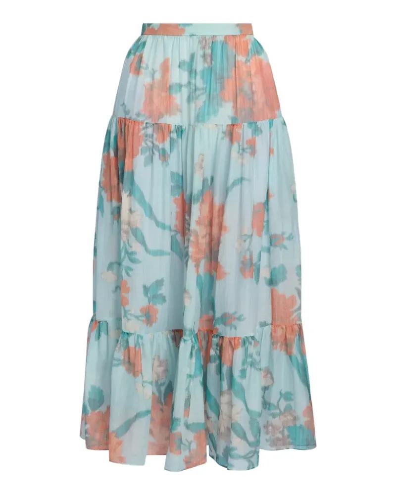Erdem floral-print tiered skirt - Blau Blau