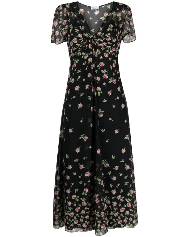 Valentino Garavani Chiffonkleid mit Blumen-Print - Schwarz Schwarz