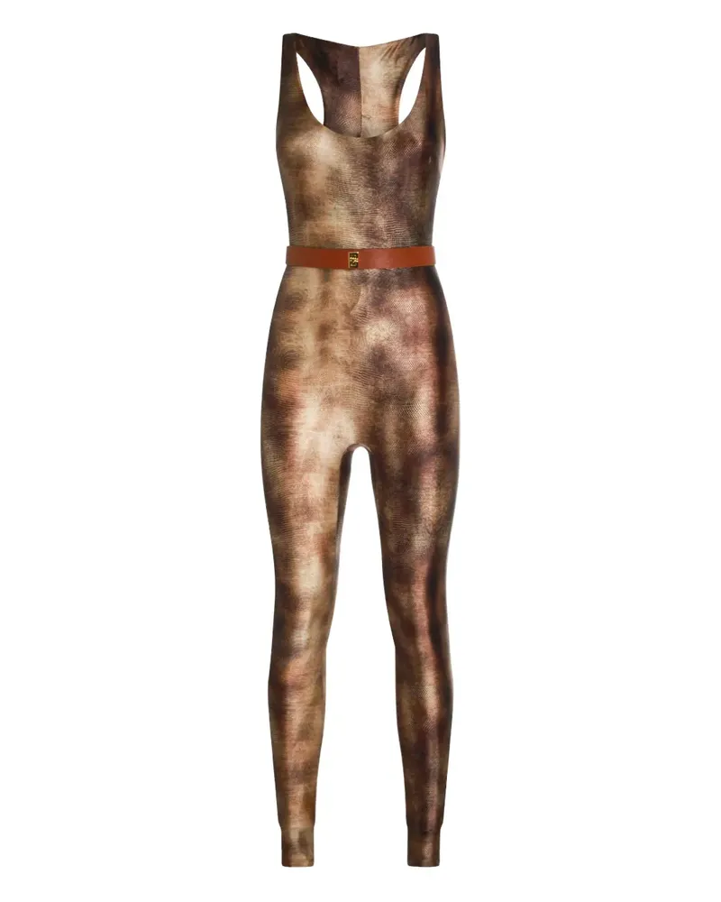 Elisabetta Franchi Gürtel-Jumpsuit mit Python-Print - Braun Braun