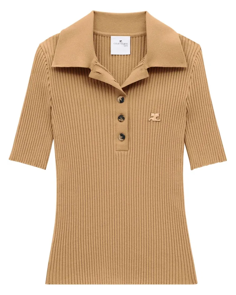 Courrèges Iconic Poloshirt aus Rippstrick - Nude Nude