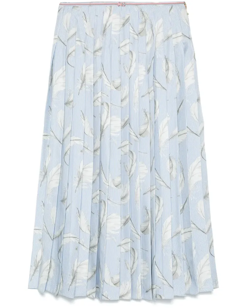 Thom Browne Midirock aus Seide mit Feder-Print - Blau Blau