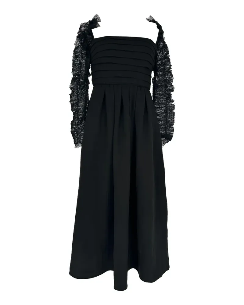 Self-Portrait Midikleid in Netz-Optik - Schwarz Schwarz