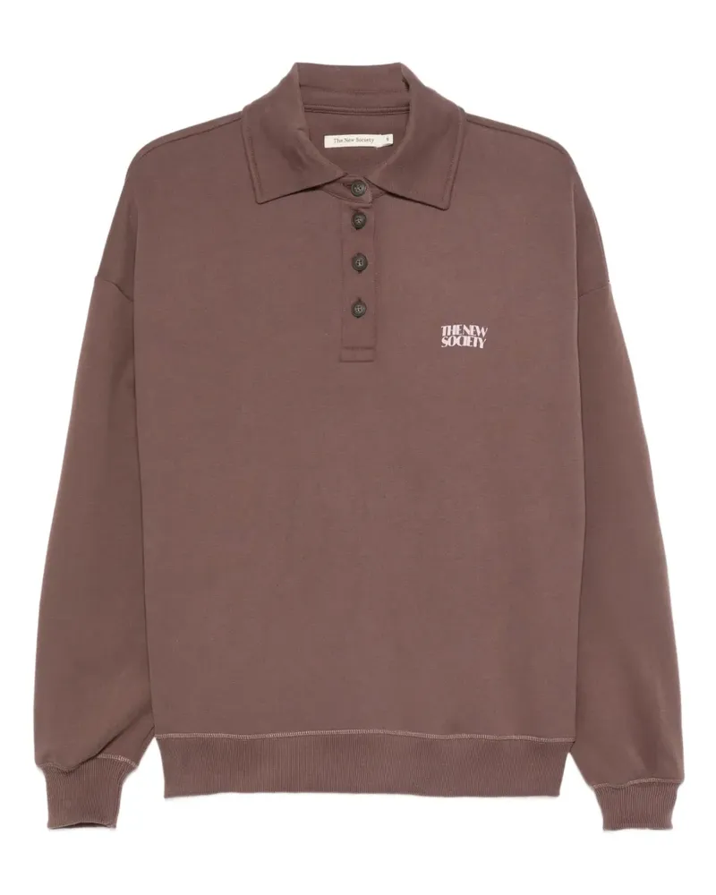 The New Society Gestreiftes Poloshirt mit Logo - Braun Braun