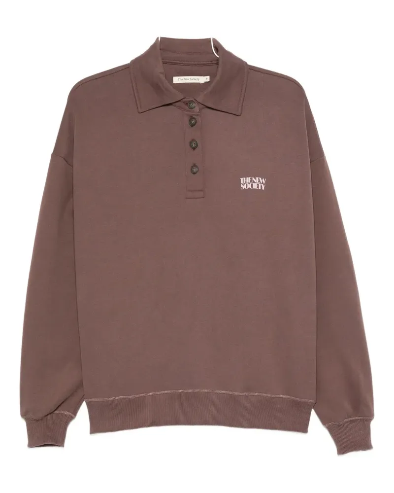 The New Society logo-print long-sleeve polo shirt - Braun Braun