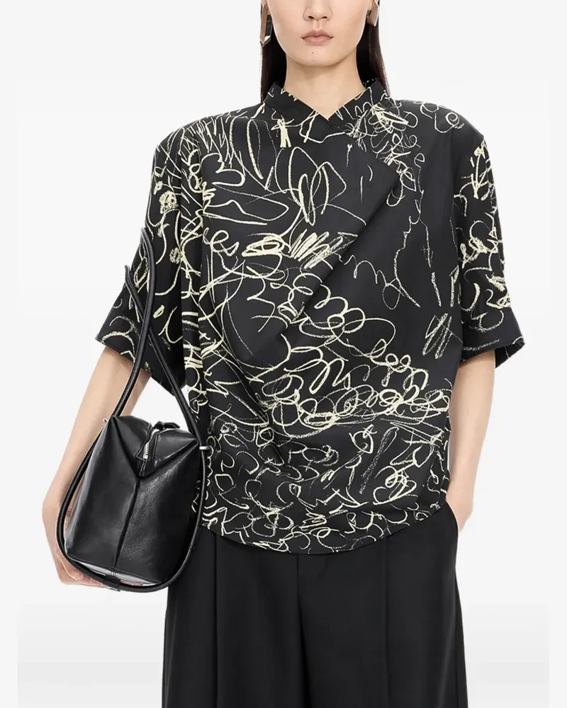 JNBY Kurzärmeliges Botanical Line Oberteil - Schwarz Schwarz
