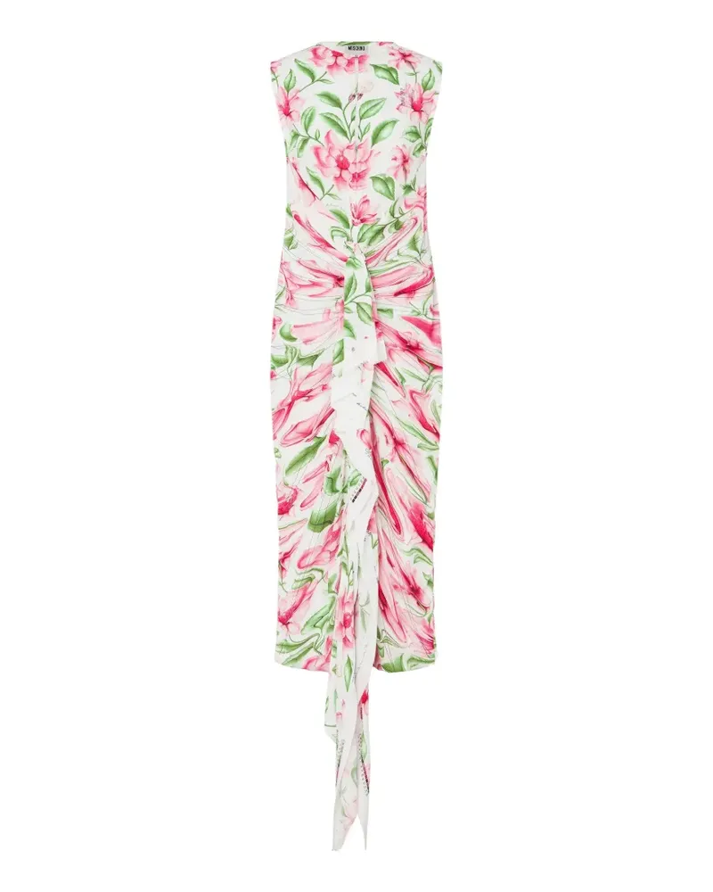 Moschino Drapiertes Midikleid mit Blumen-Print - Weiß Weiß