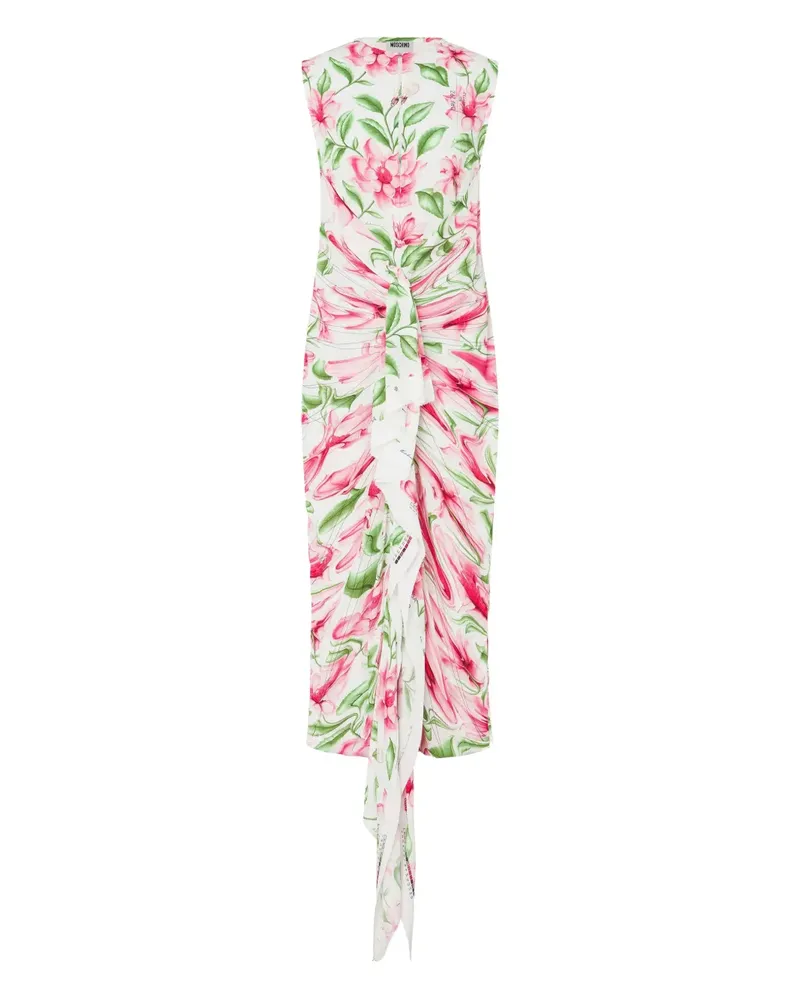 Moschino Drapiertes Midikleid mit Blumen-Print - Weiß Weiß