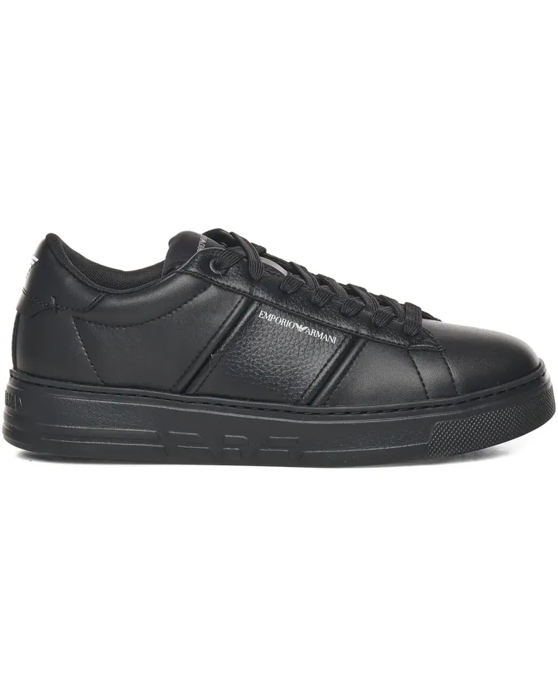 Emporio Armani leather lace-up sneakers - Schwarz Schwarz
