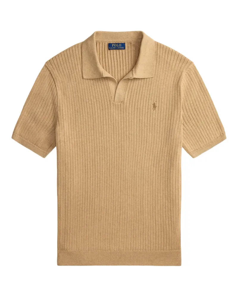 Ralph Lauren Geripptes T-Shirt mit Kragen - Nude Nude