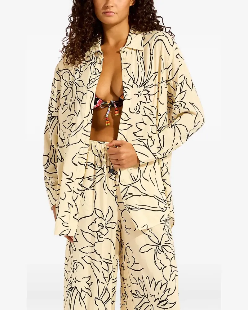 Seafolly Australia floral-print long-sleeve shirt - Nude Nude