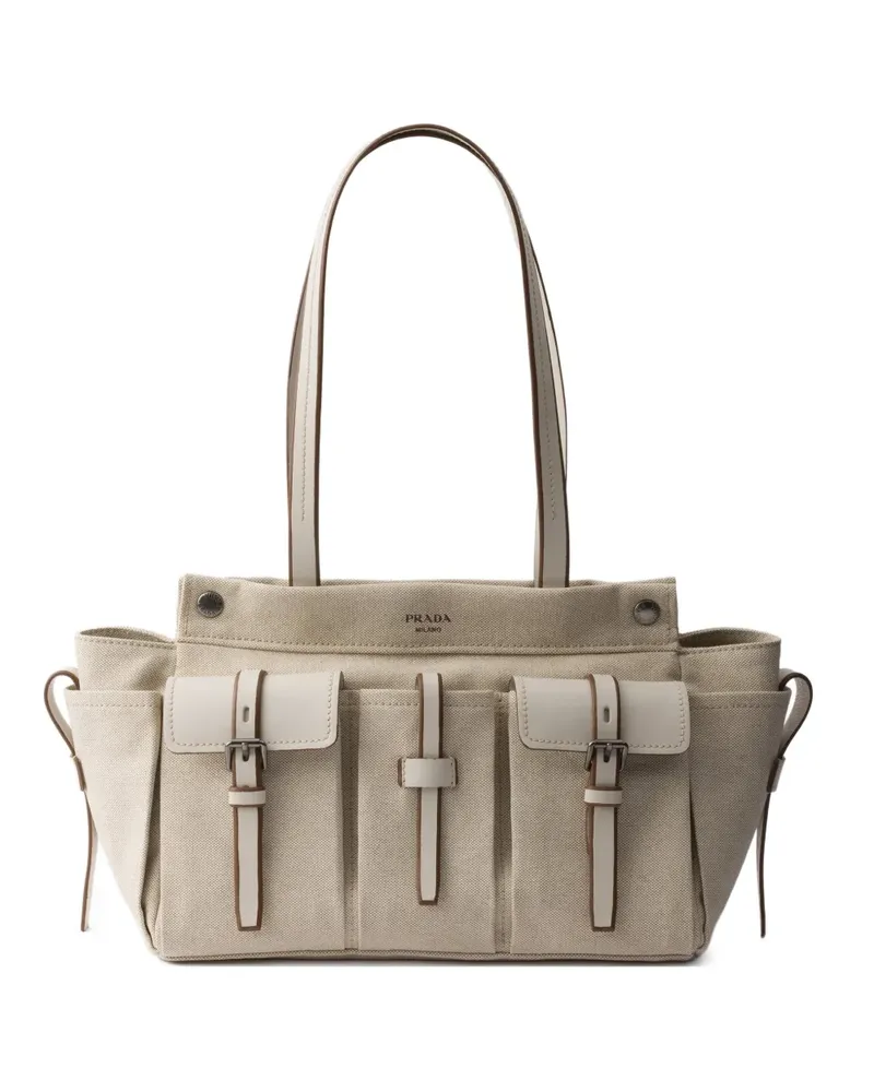 Prada Route large canvas and leather tote bag - Nude Nude