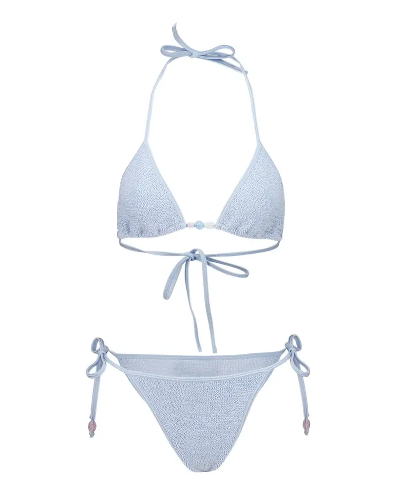 Hunza G Gina Bikini in Knitteroptik mit Perlen - Blau Blau