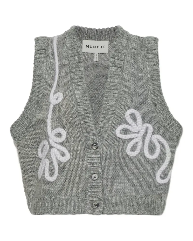 MUNTHE Nowland embroidered knitted sleeveless wool cardigan - Grau Grau