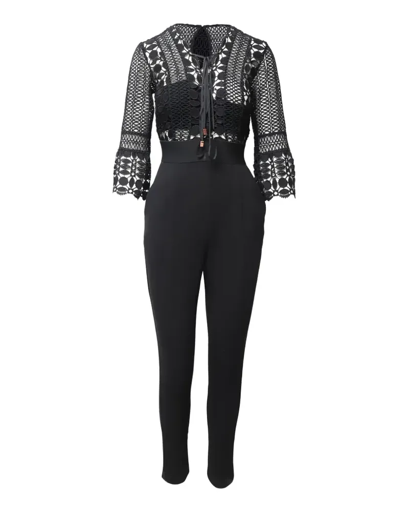 Self-Portrait lace long-sleeve jumpsuit - Schwarz Schwarz