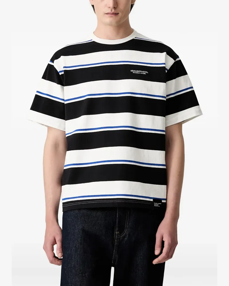 Neighborhood Gestreiftes T-Shirt mit Logo-Print - Weiß Weiß