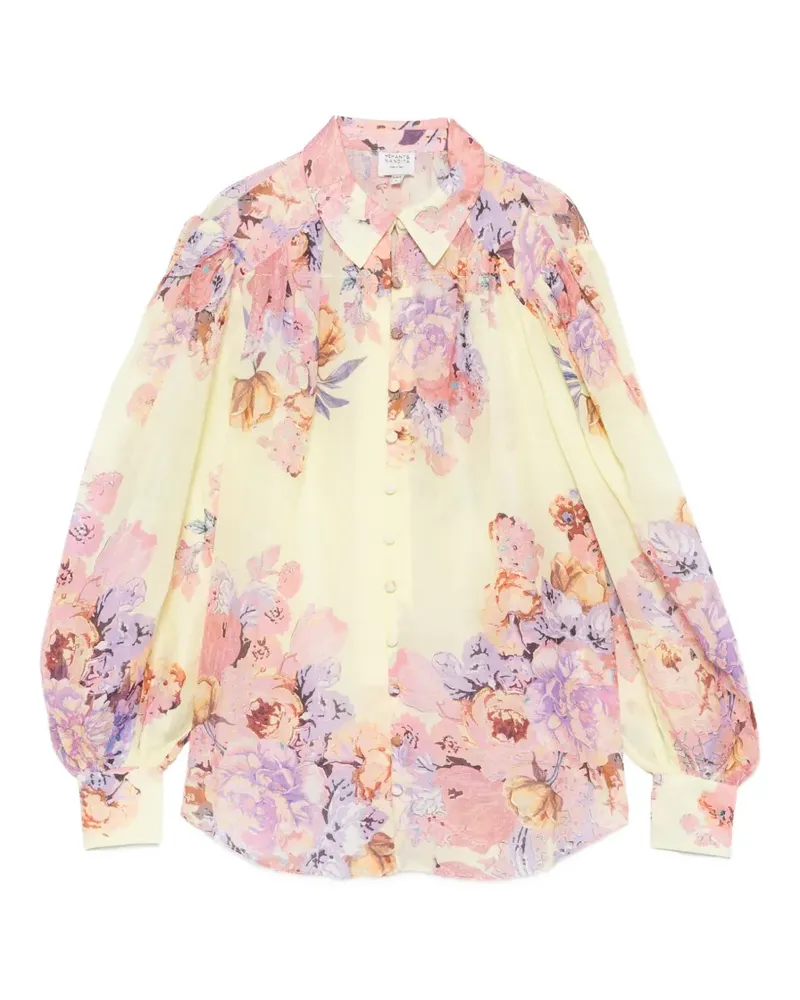 Hemant & Nandita Kysha floral-print puff-sleeve blouse - Gelb Gelb