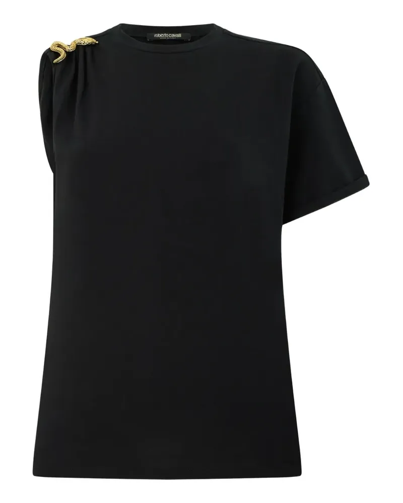 Roberto Cavalli Asymmetrisches T-Shirt mit Schlangenbeschlag - Schwarz Schwarz