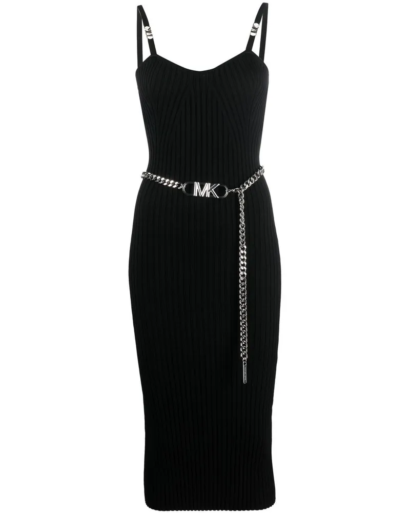 Michael Kors Geripptes Kleid mit Logo-Gürtel - Schwarz Schwarz
