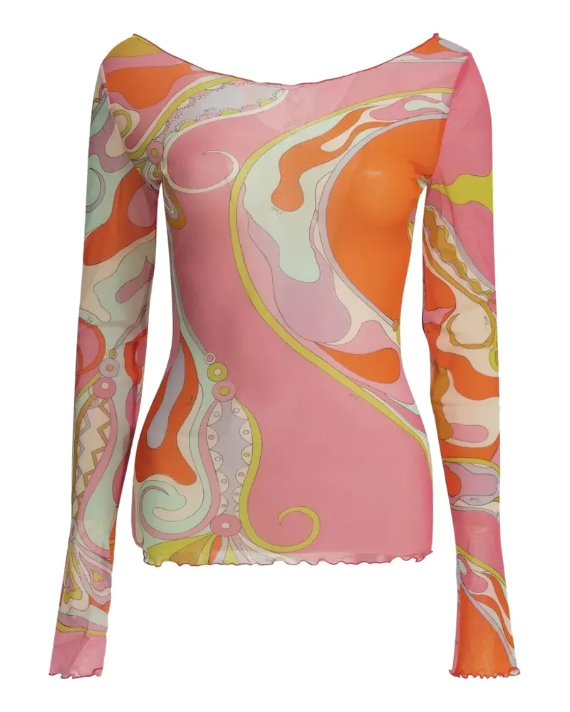 Emilio Pucci Iride-print mesh long-sleeve top - Rosa Rosa