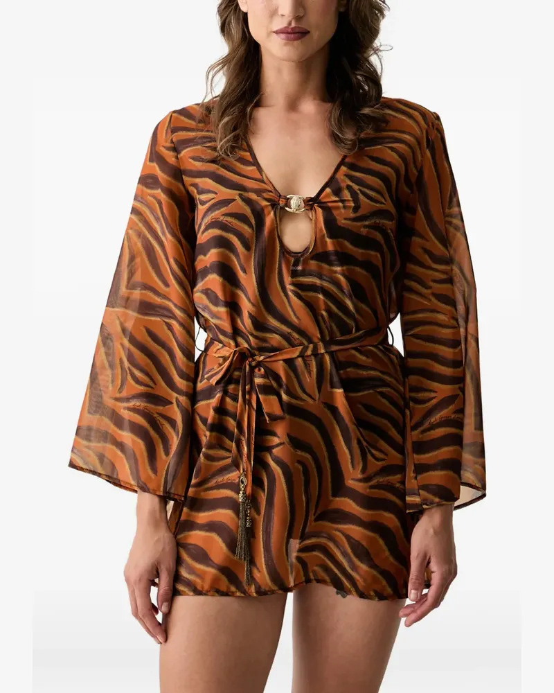 Kurt Geiger tiger-print tie-waist beach mini dress - Orange Orange