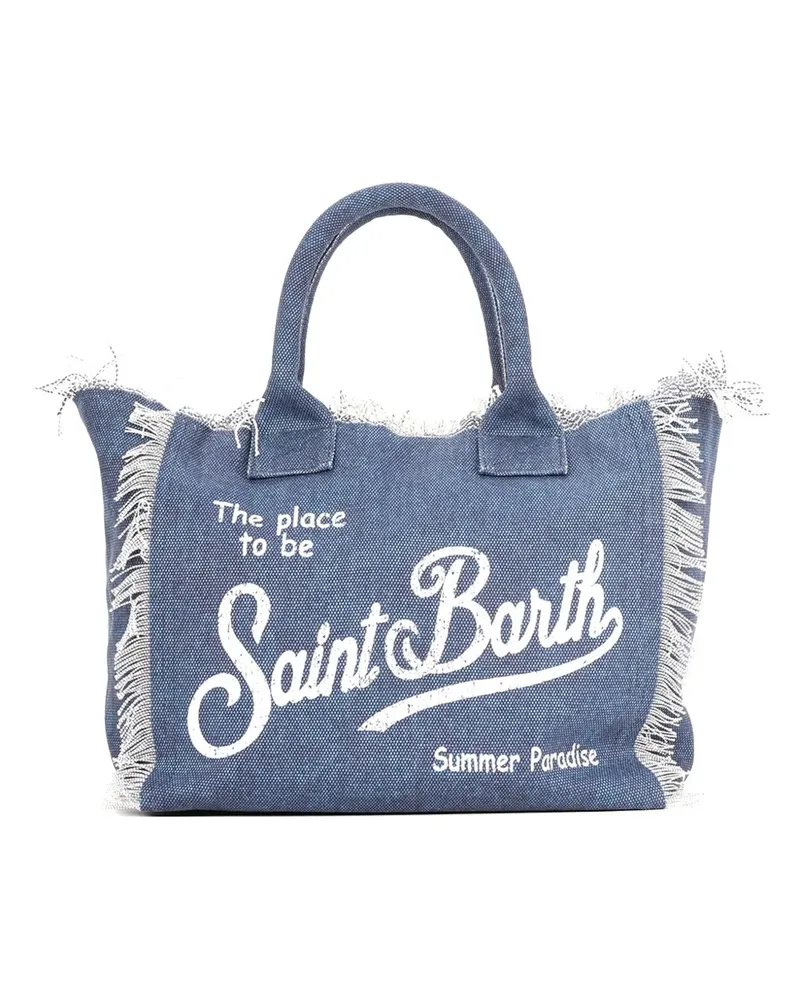 MC2 Saint Barth fringed logo-print tote bag - Blau Blau