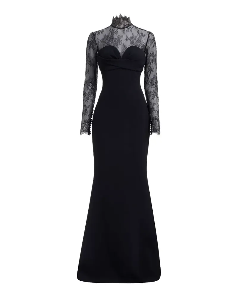 Elie Saab Maxikleid mit Spitzeneinsätzen - Schwarz Schwarz