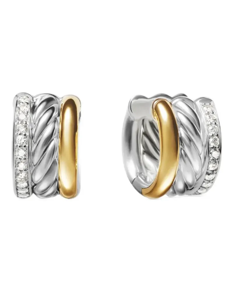 David Yurman 18kt DY Mercer Gelbgold- und Sterlingsilbercreolen mit Diamanten 14mm Silber