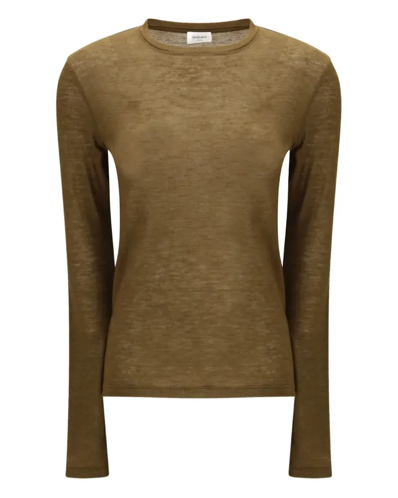 Saint Laurent Langarmshirt mit Rundhalsausschnitt - Braun Braun