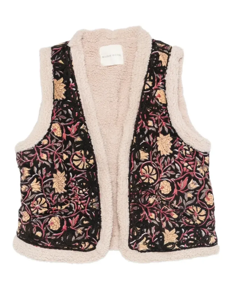 MAISON HOTEL Polermo floral-embroidered shearling-trim gilet - Schwarz Schwarz