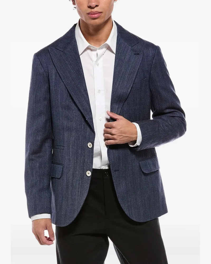Brunello Cucinelli herringbone denim blazer - Blau Blau
