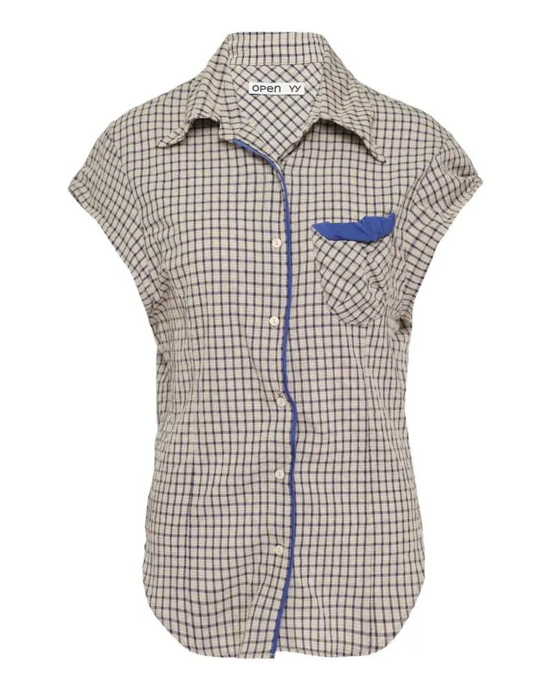 OPEN YY check-pattern contrast-trim shirt - Nude Nude
