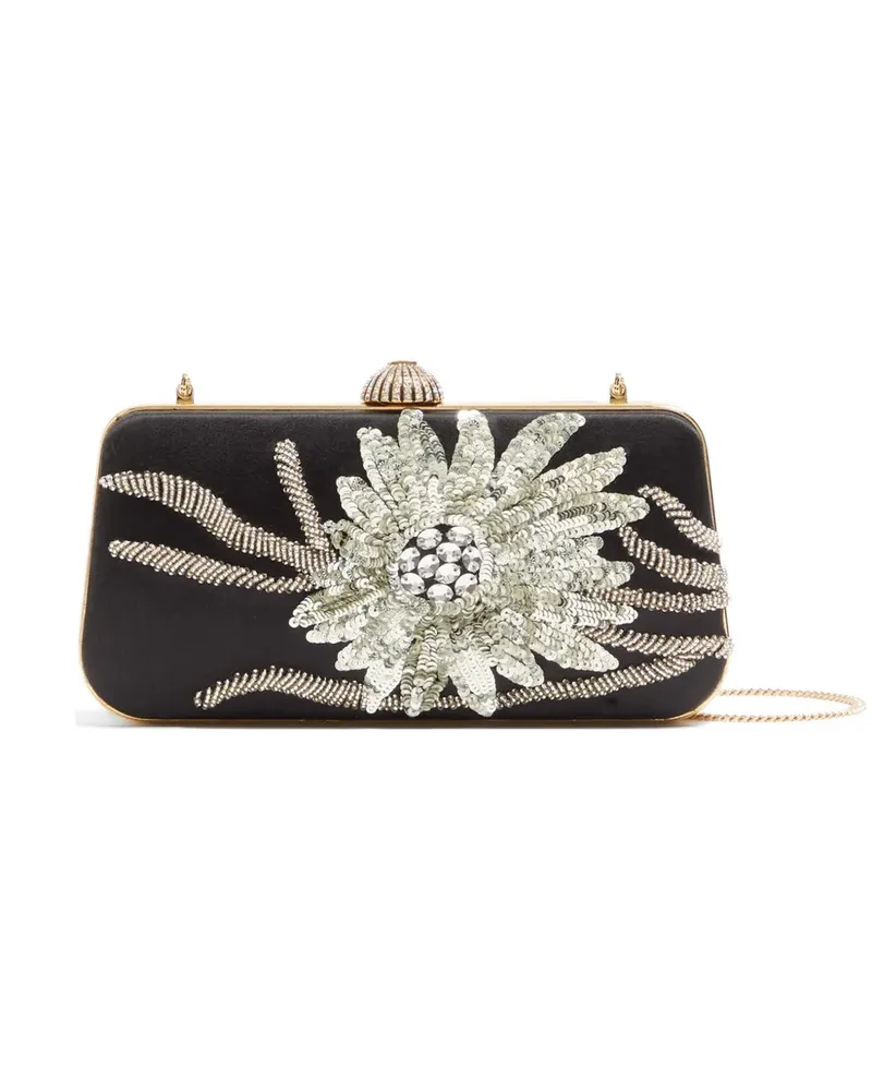 Valentino Garavani Carry Secrets Clutch aus Satin mit Blumenstickerei - Schwarz Schwarz