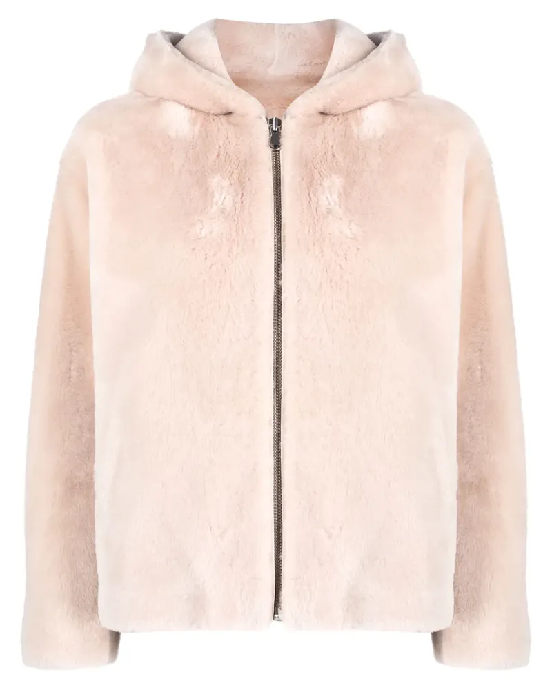 Yves Salomon Kapuzenjacke aus Shearling - Nude Nude