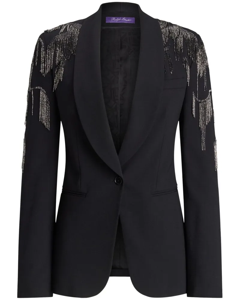 Ralph Lauren Blazer mit V-Ausschnitt und Fransen - Schwarz Schwarz
