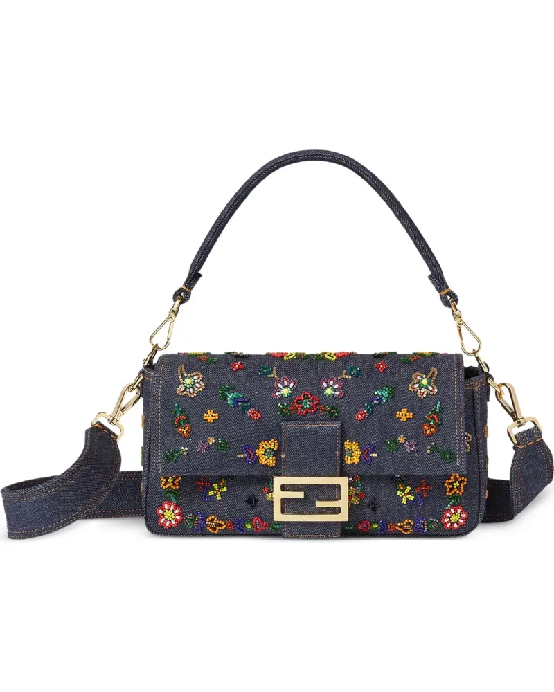 Fendi medium Baguette floral-motif shoulder bag - Blau Blau