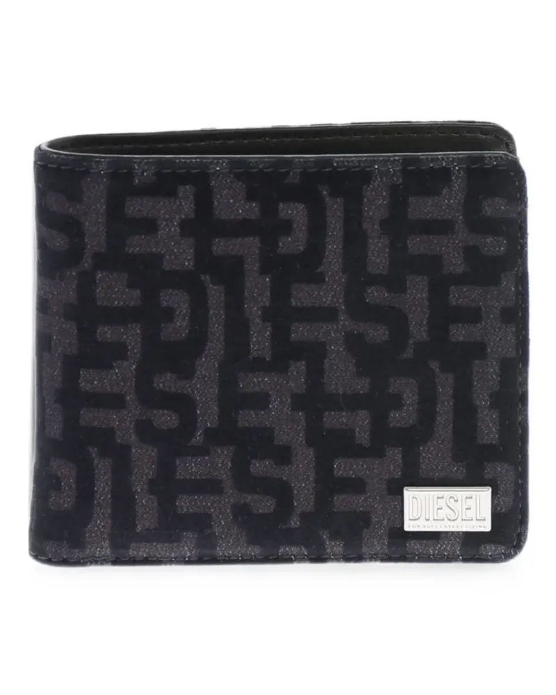 Diesel logo-print bi-fold cotton wallet - Schwarz Schwarz