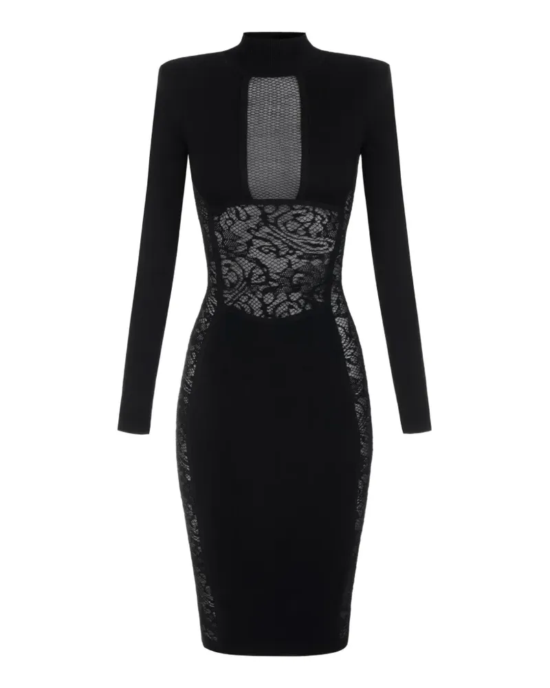 Elisabetta Franchi lace-panelled mesh-insert dress - Schwarz Schwarz