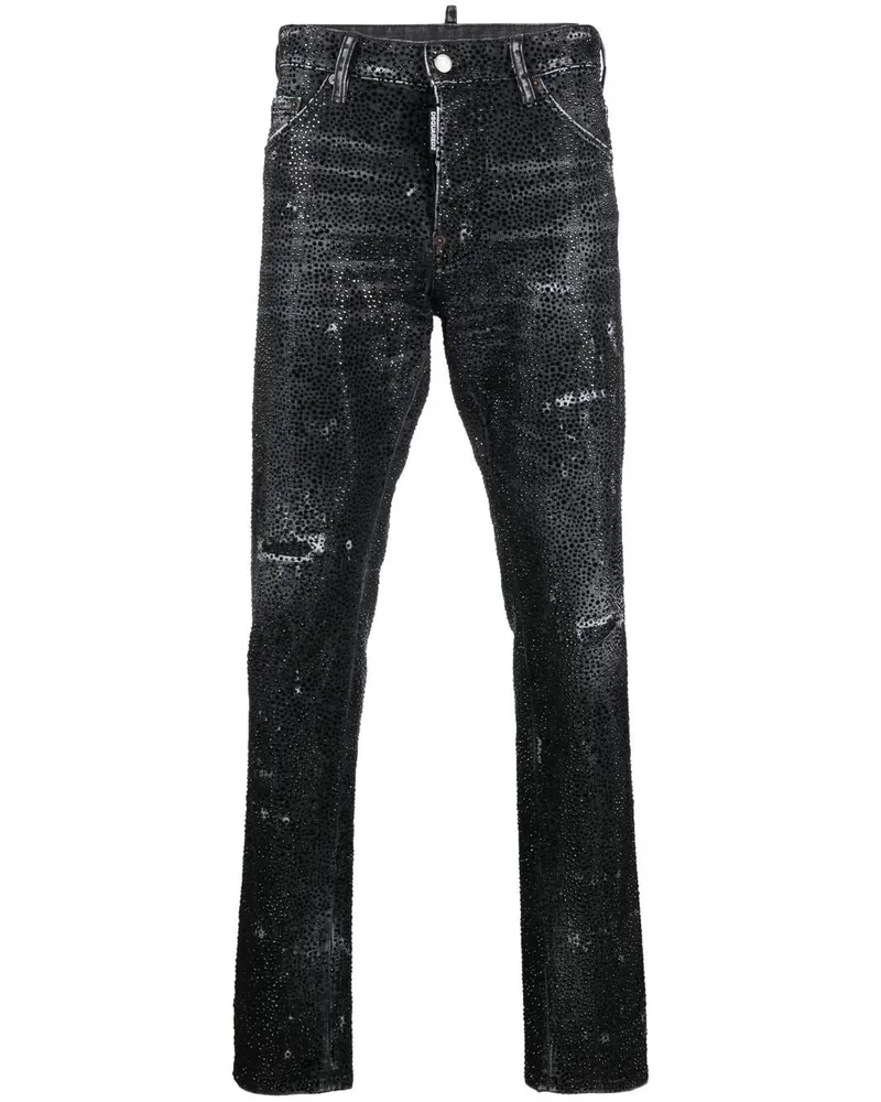 Dsquared2 Straight-Leg-Jeans mit Kristallen - Schwarz Schwarz